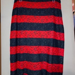 Striped, lace pencil skirt